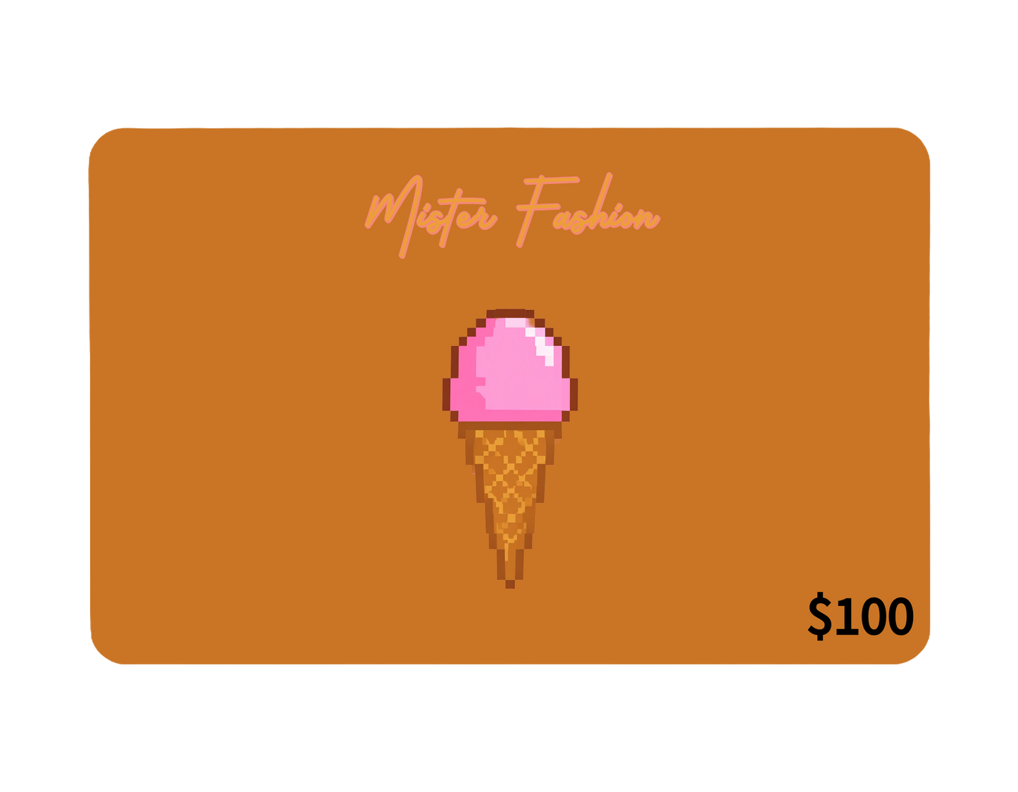 a digital 100 gift card in orange with a pixelated ice cream cone.