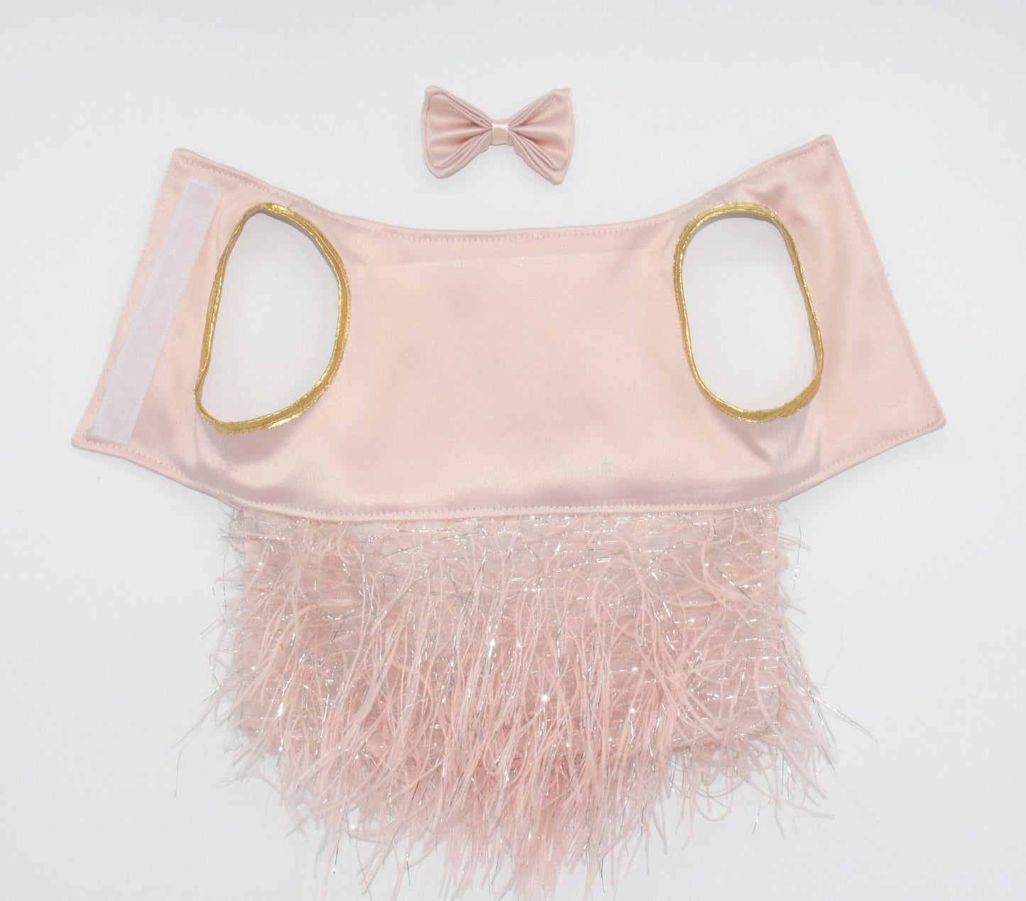 A view of the entire pet dress and hair bow