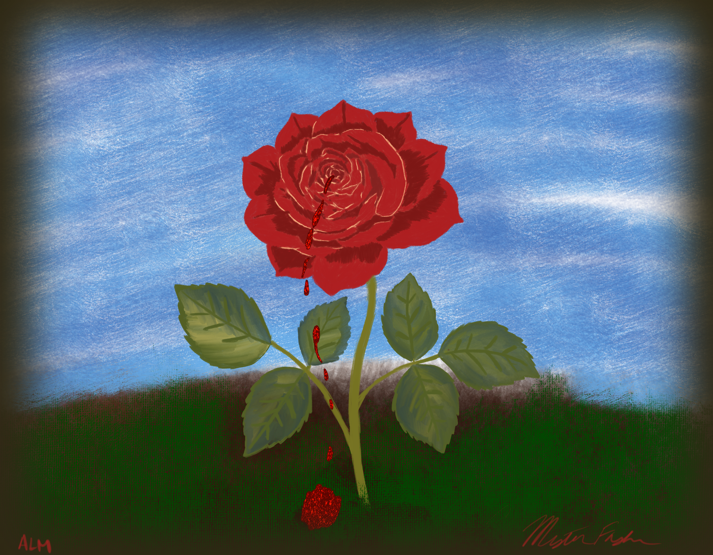 a red rose with glitter