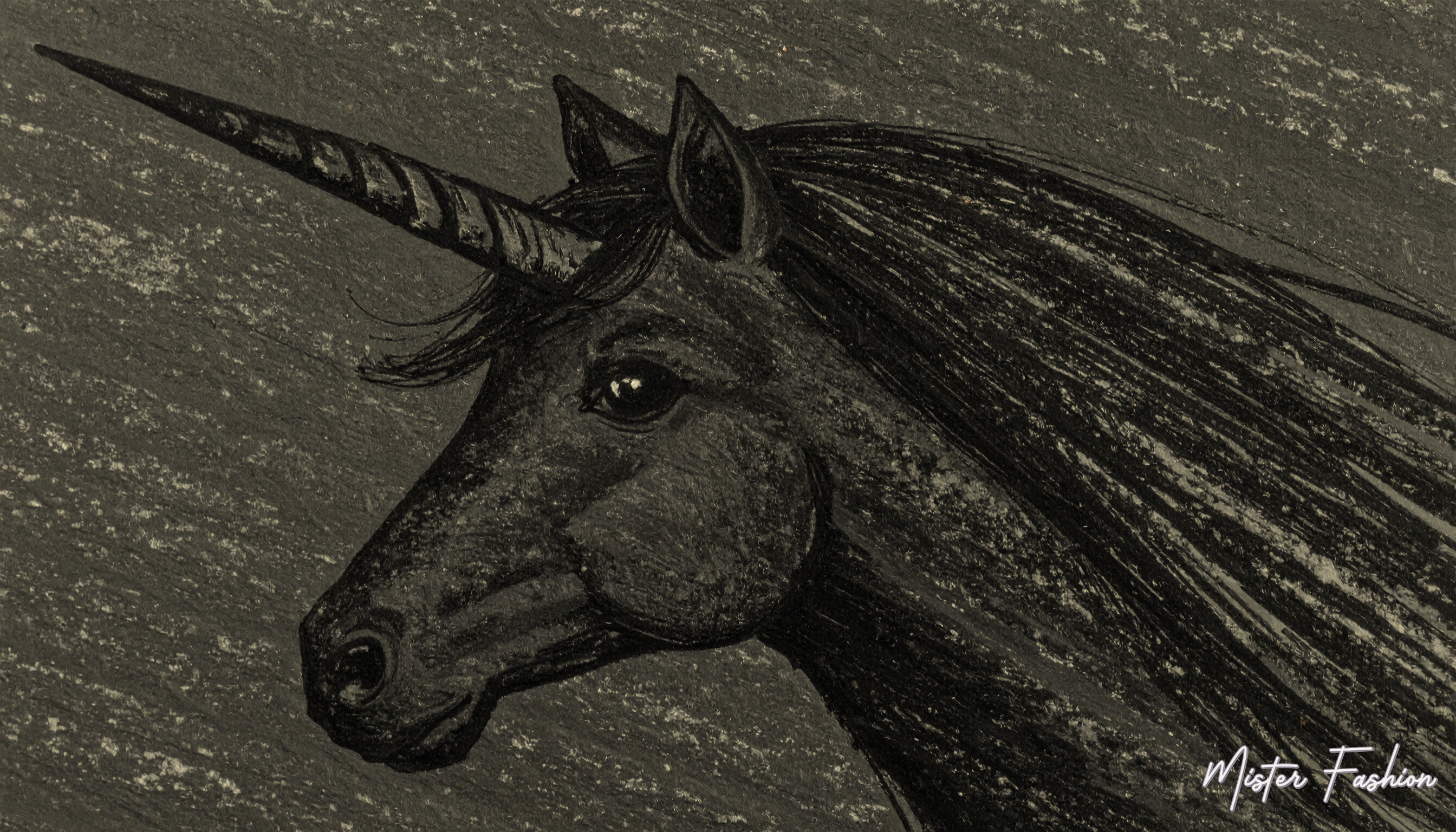 a unicorn made of charcoal