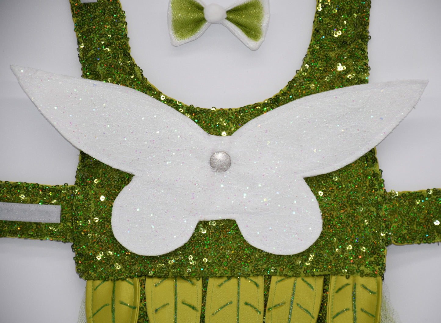 green sequin dog costume with wings