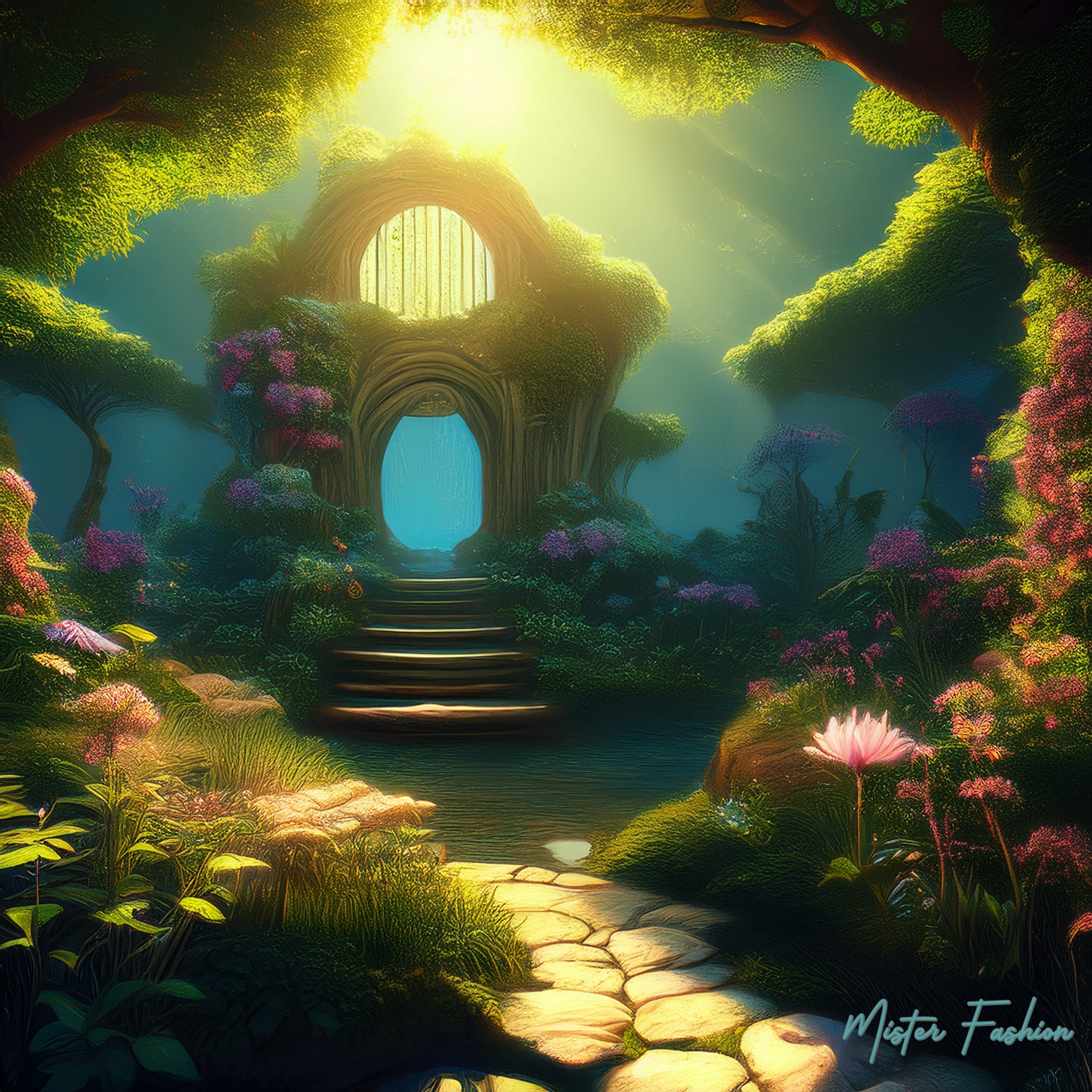 a cartoon forest that is very pretty and magical