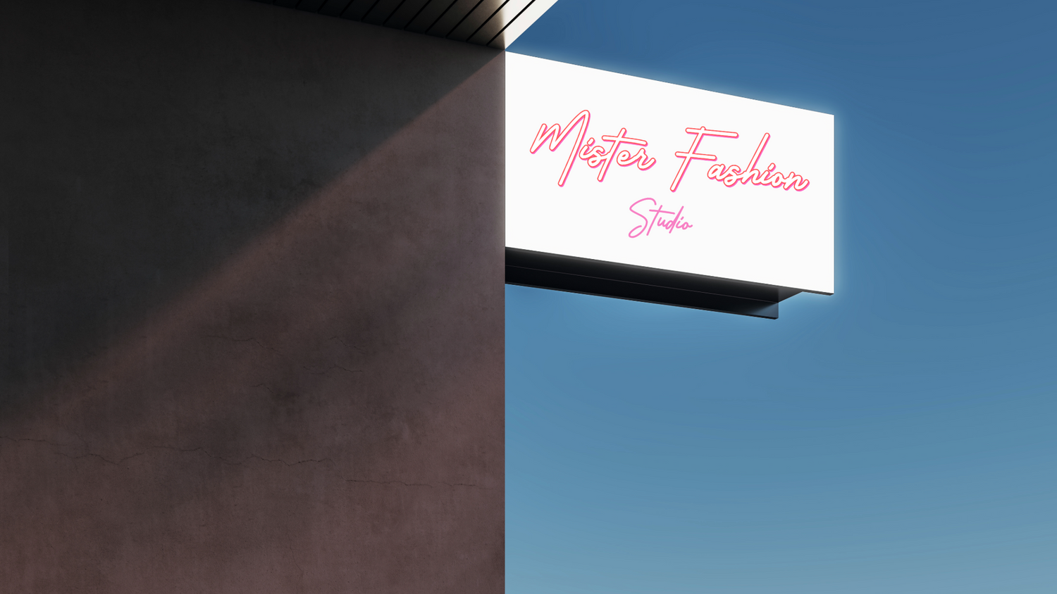 a sign with mister fashion studio logo