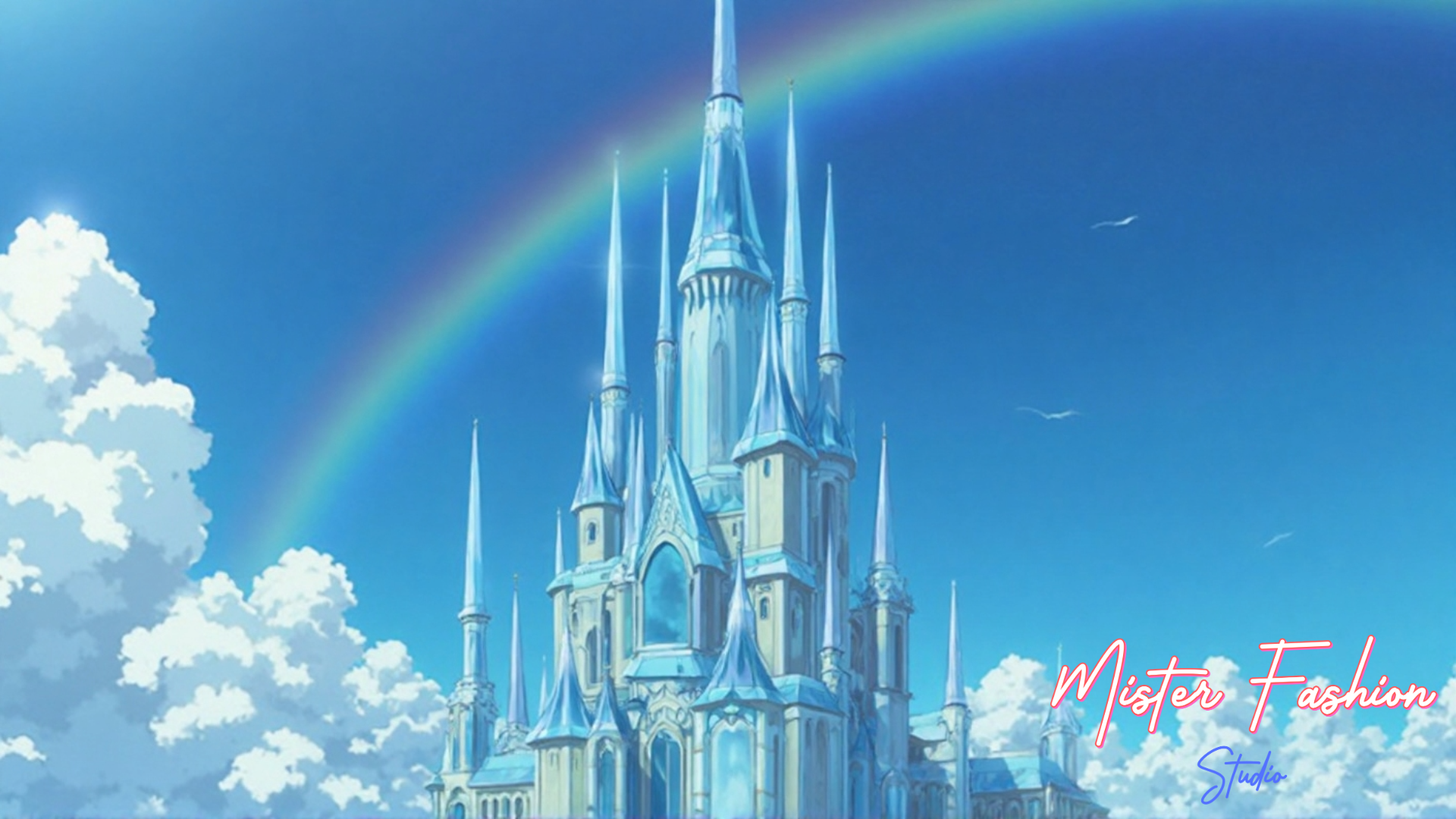a blue glass castle in the sky