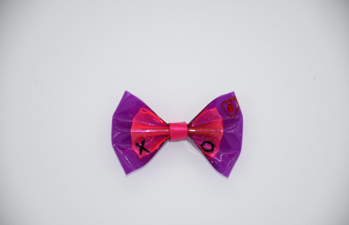pink and purple vinyl and crystal pet hair bow