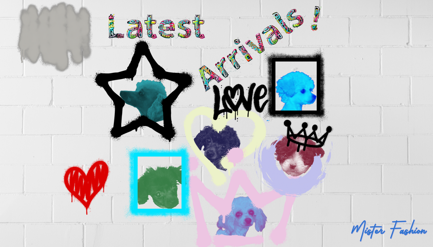 graffiti on a wall with poodles.  