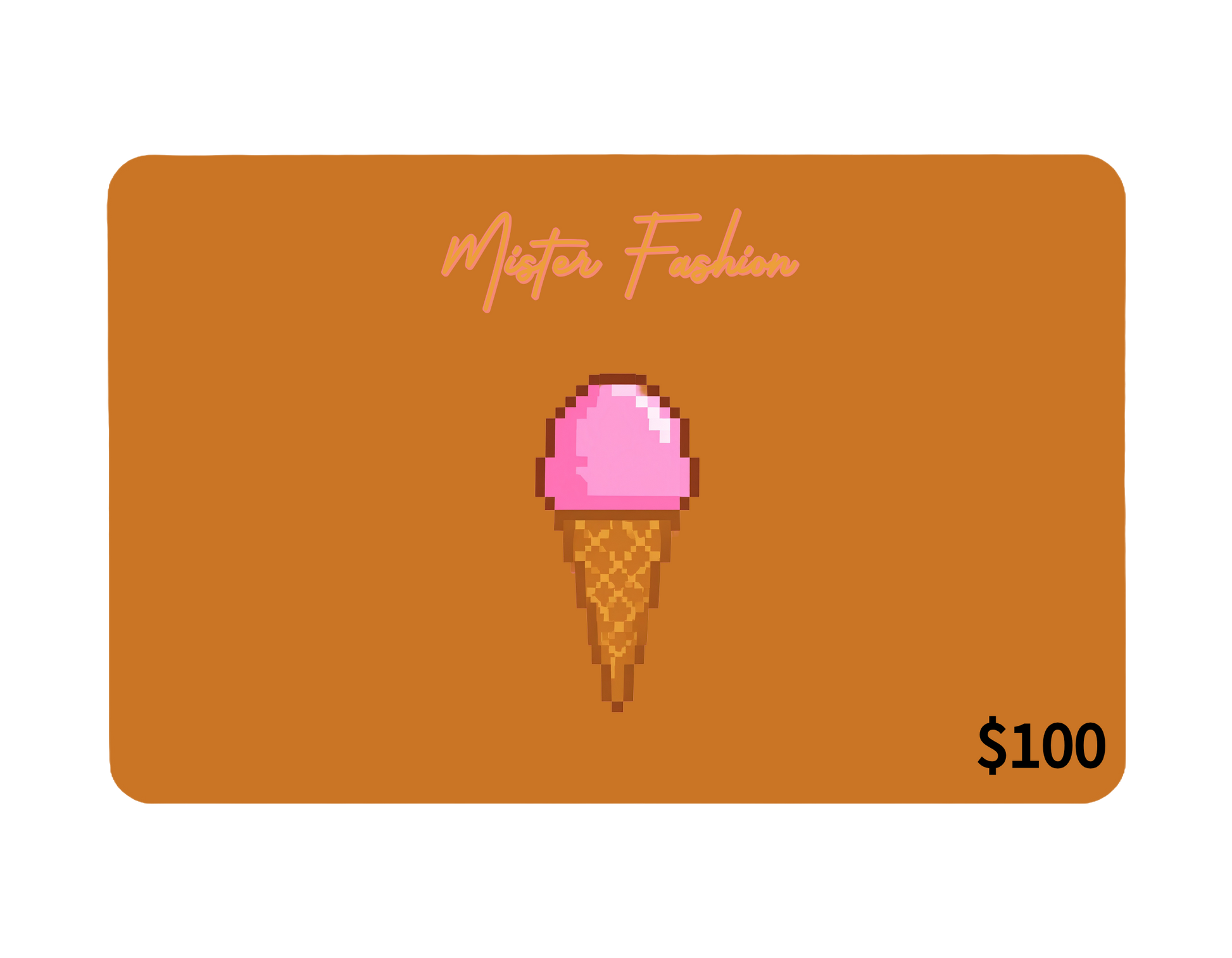 a digital 100 gift card in orange with a pixelated ice cream cone. 