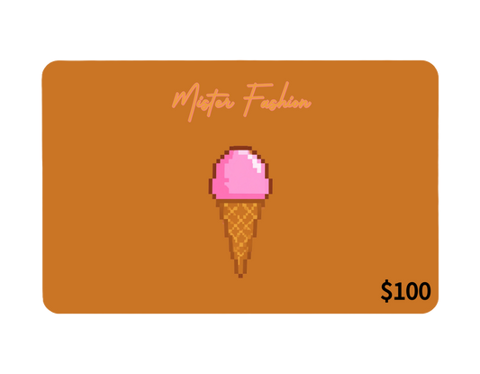 a digital 100 gift card in orange with a pixelated ice cream cone. 