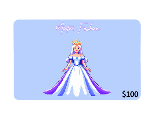 a digital 100 gift card in blue with a pixelated princess. 