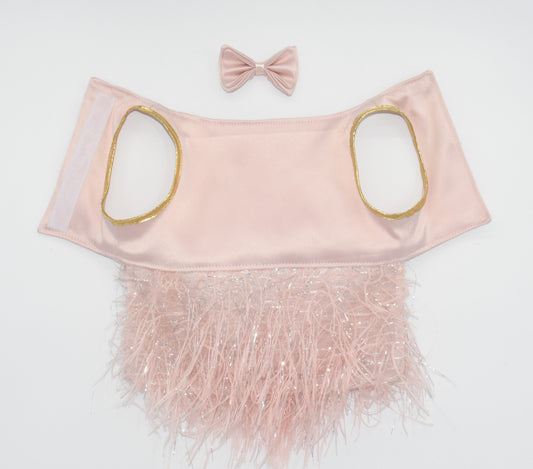 A view of the entire pet dress and hair bow
