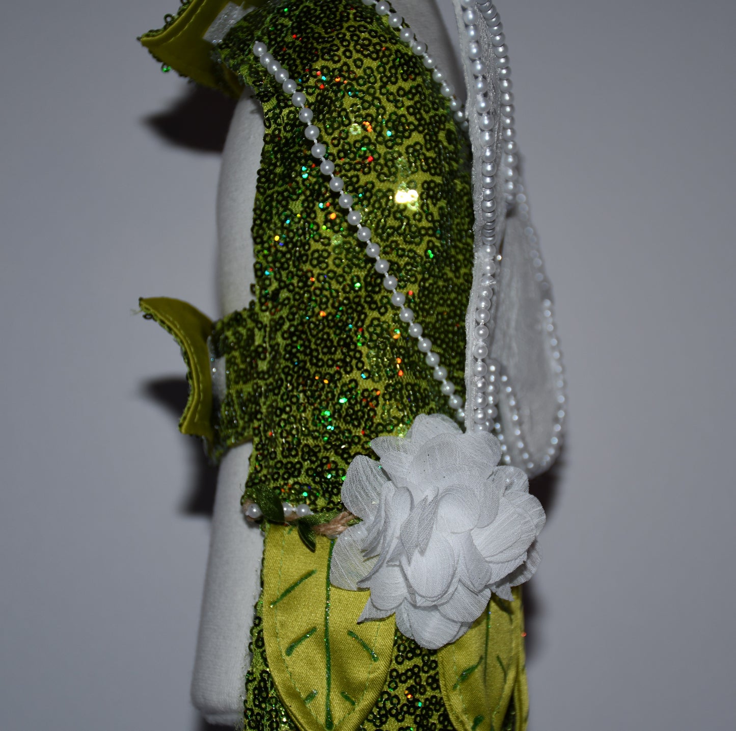 side view of dog sequin dress