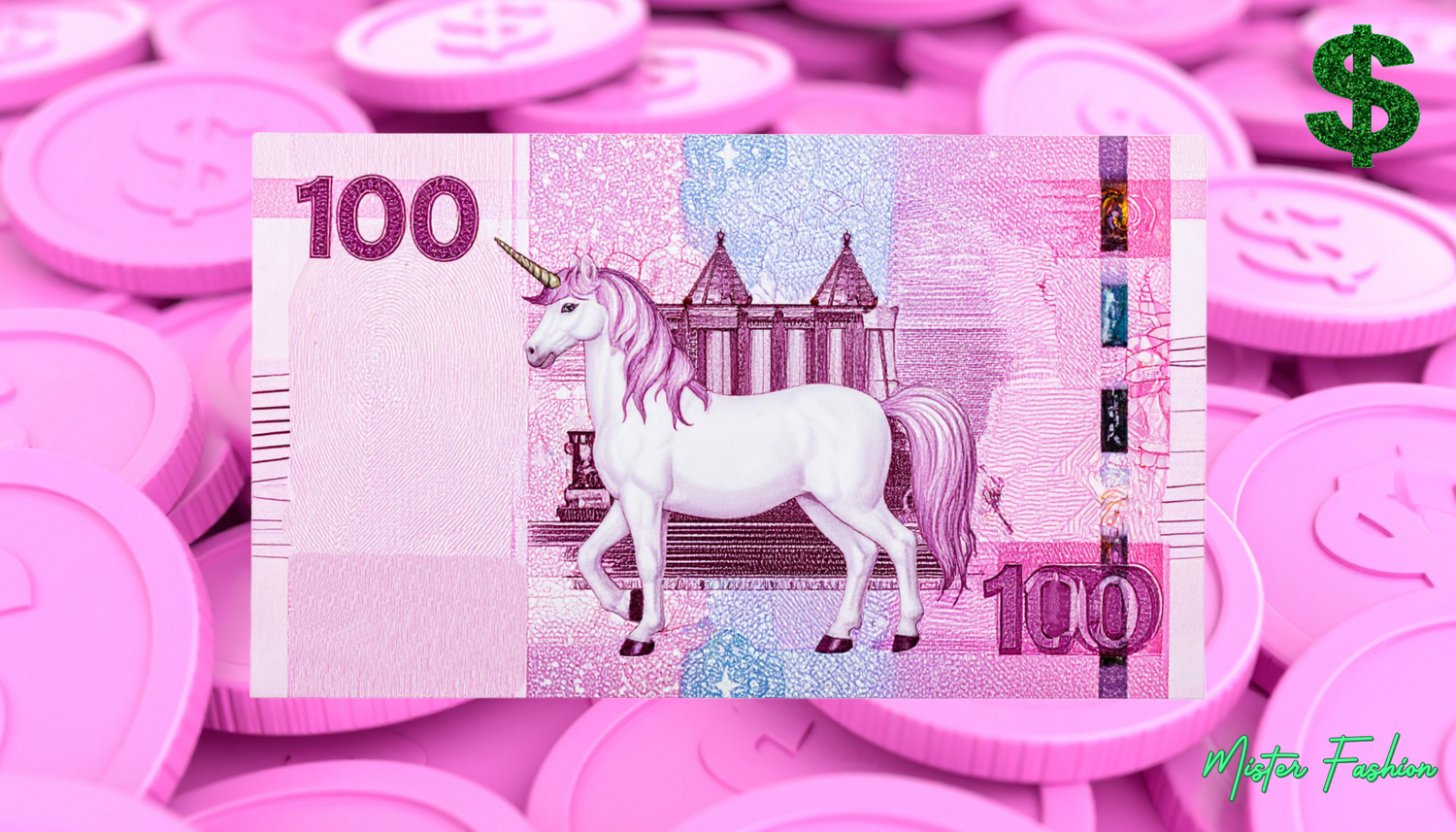 a 100 dollar bill with a unicorn. 