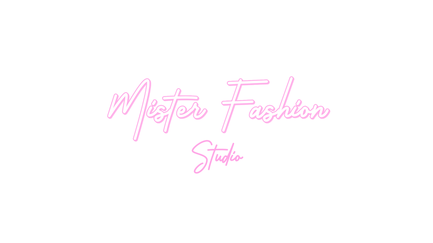 Pink 'Mister Fashion Studio' text on a white background