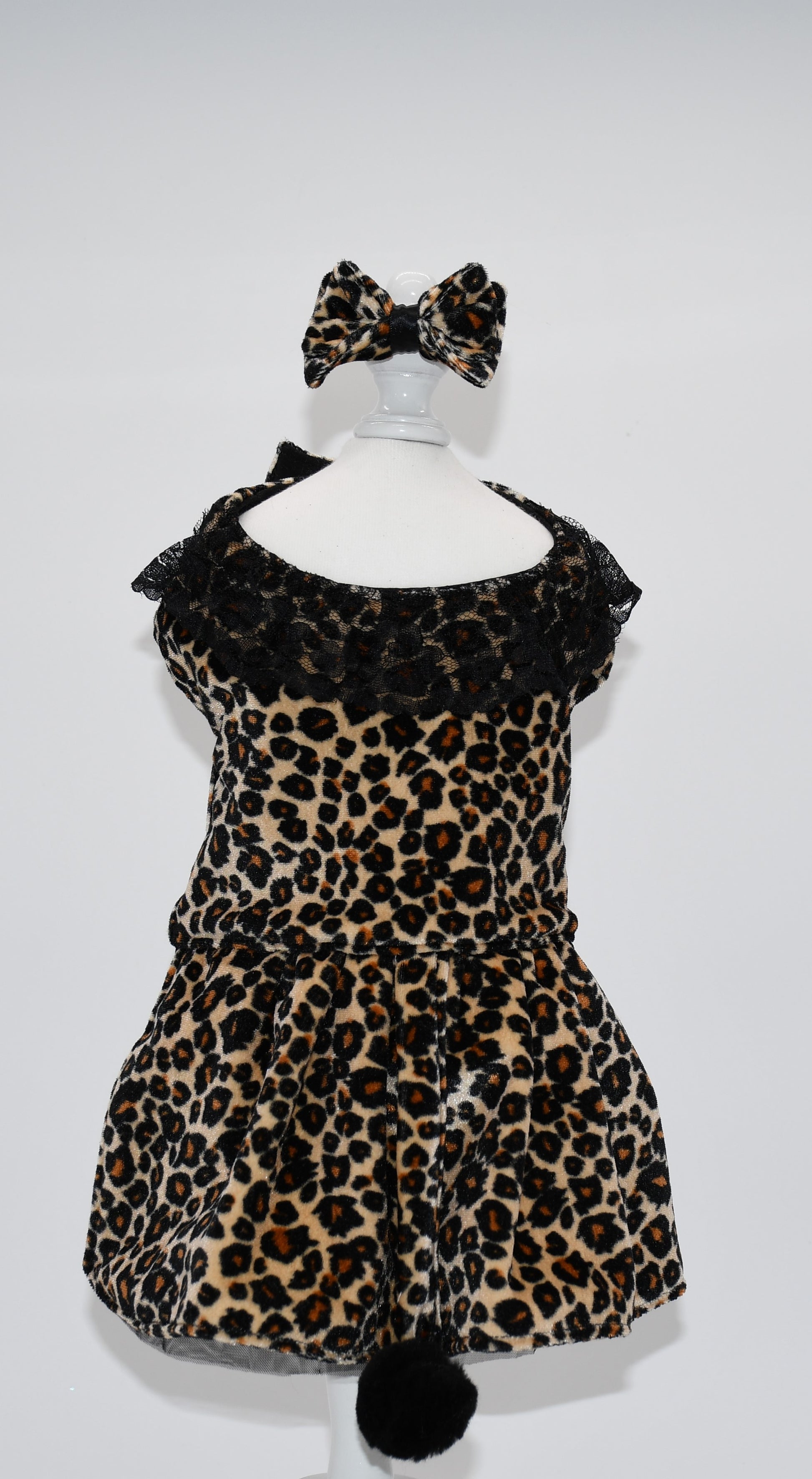 velvet cheetah dress with pom pom 