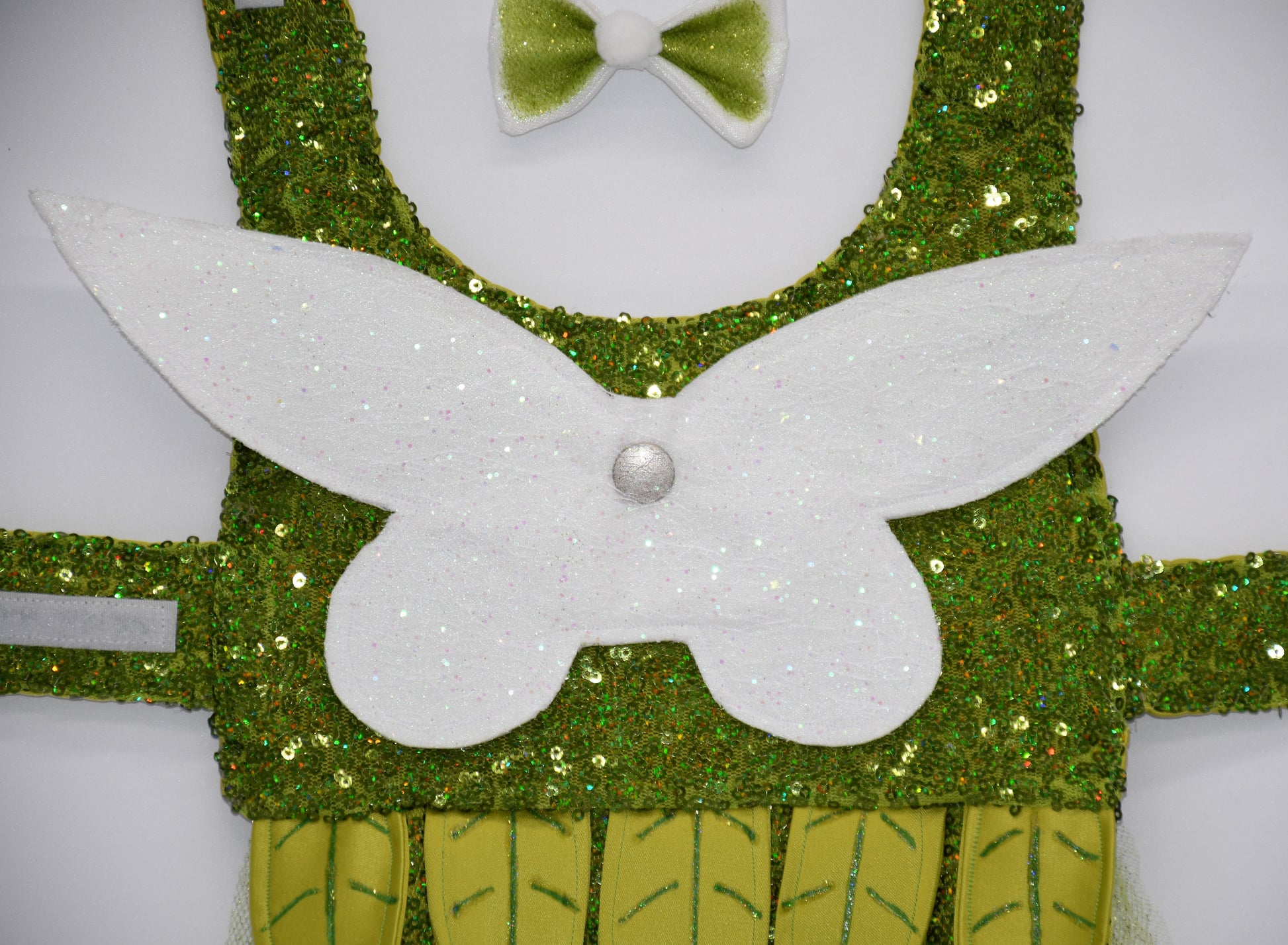 green sequin dog costume with wings