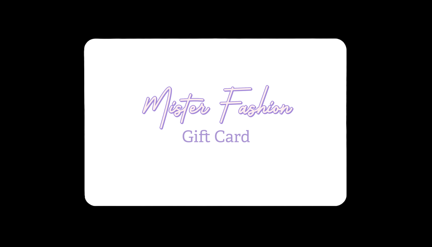 mister fashion studio logo on a purple gift card