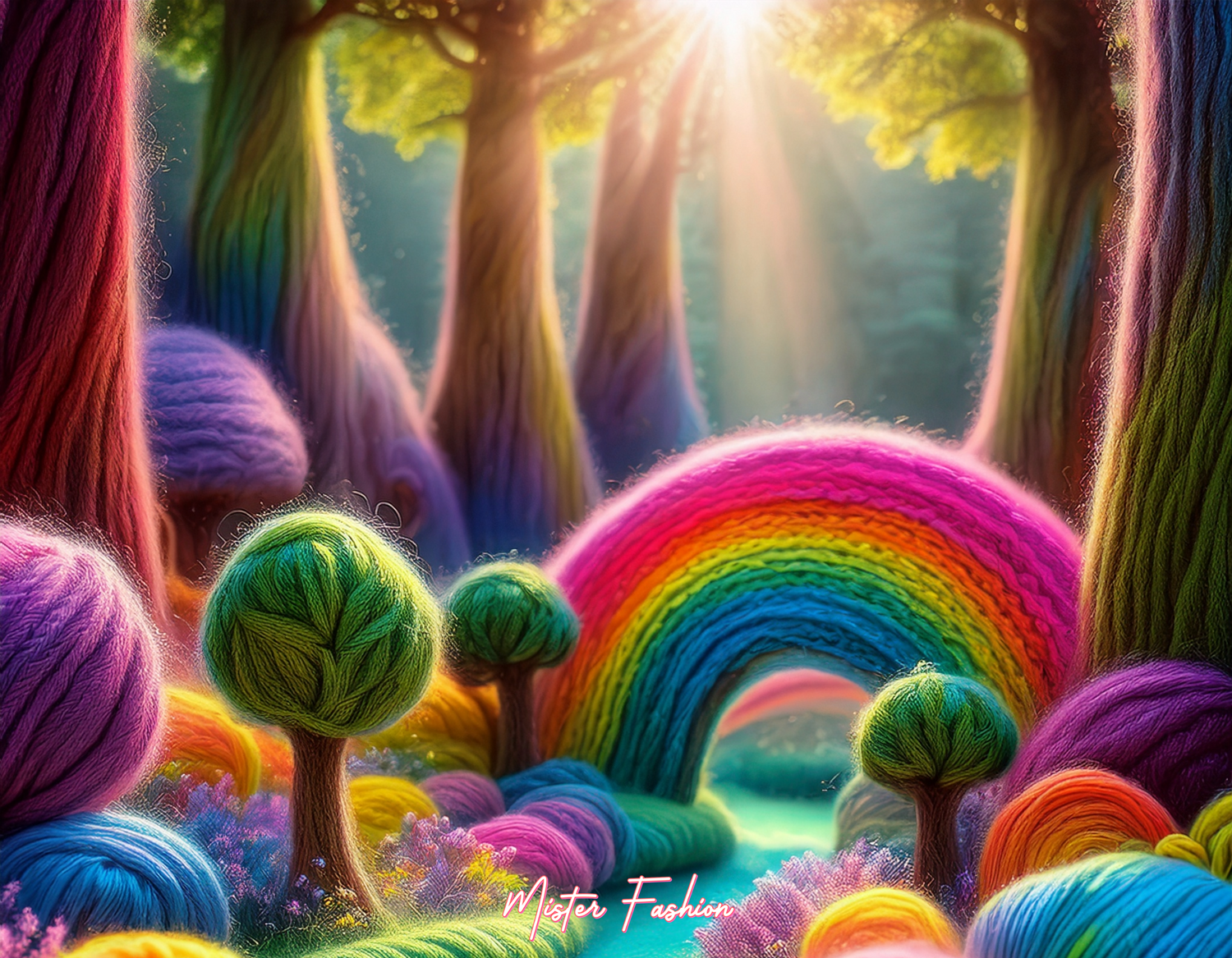 a magical forest made of yarn.