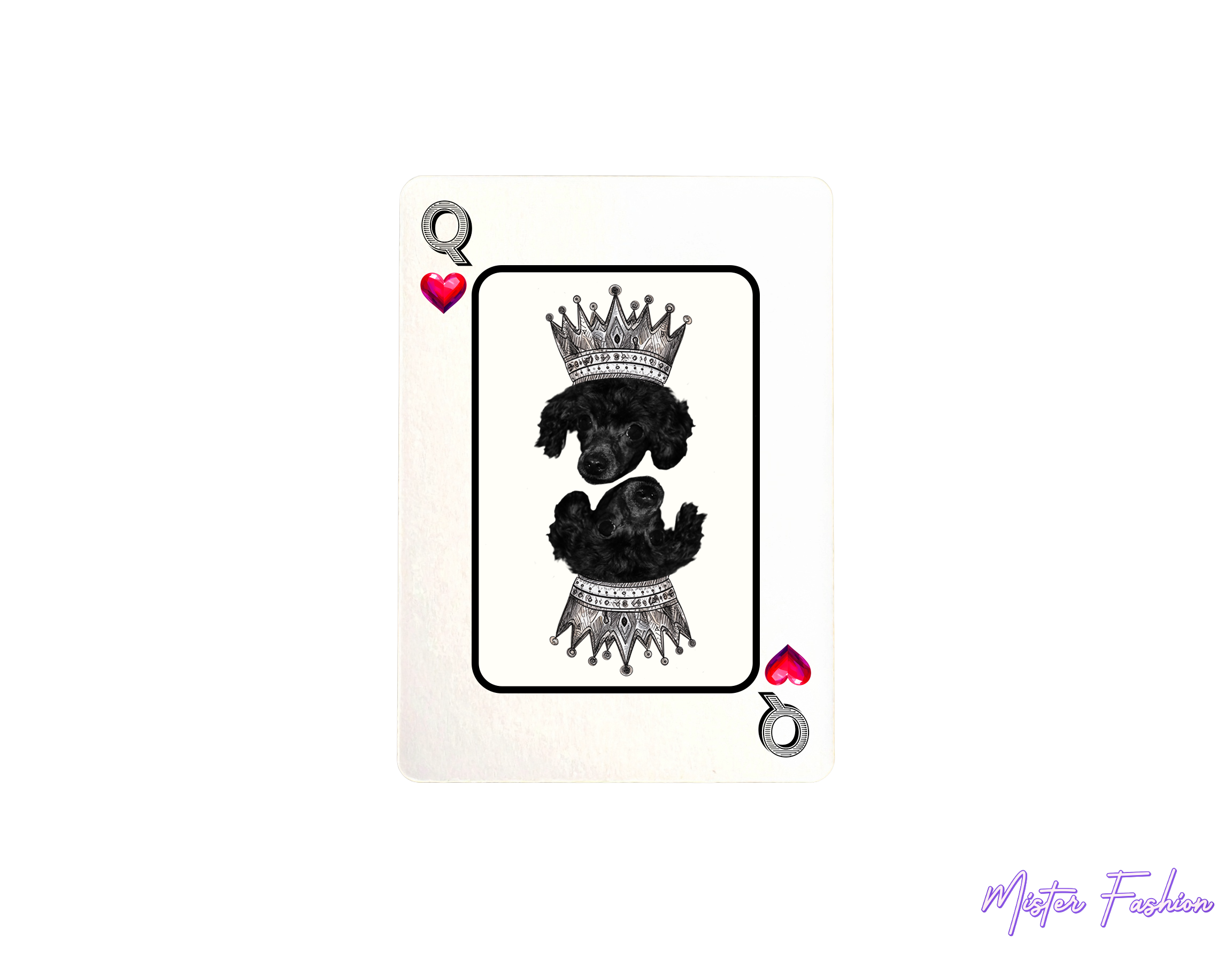 queen of hearts card. with a poodle and a crown. created by mister fashion